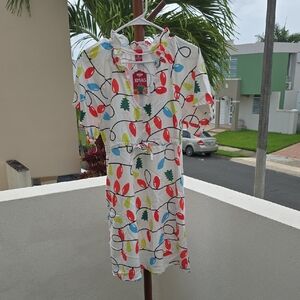 Festive Holiday Dress with Lights and Trees